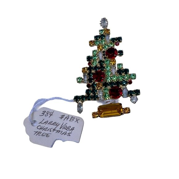 Signed Lawrence VRBA Vintage Christmas Tree Pin Brooch Star Holiday Jewelry - Picture 4 of 9